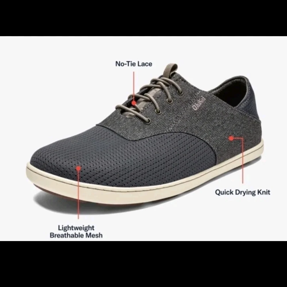 OluKai Men’s Nohea Moku No Tie Boat Shoes In Charcoal / Clay 13